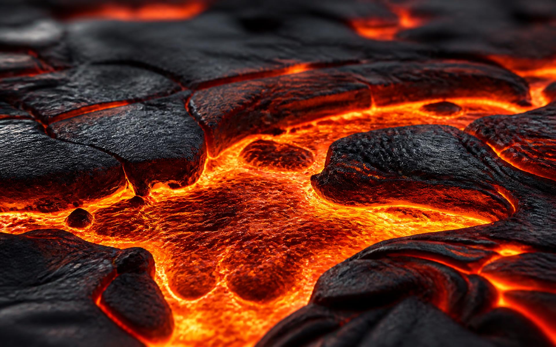 Molten lava glowing through cracked black volcanic rock